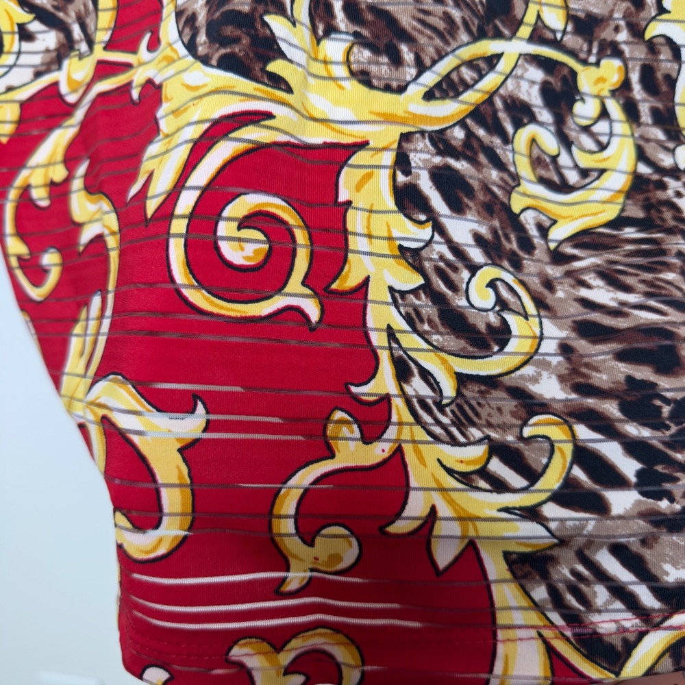 Cathy Women Equestrian Tunic Top M Red Baroque Leopard Print Henley Artsy‎ - Picture 9 of 10
